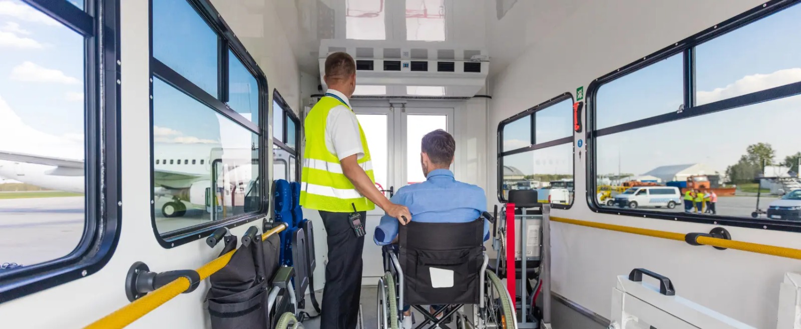 Wheelchair passenger traveling inside an accessible medical transportation vehicle